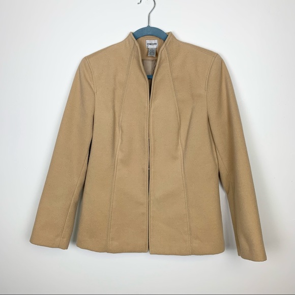 Chico's Camel Fleece Structured Open Front Hook Closure Blazer - Picture 6 of 14